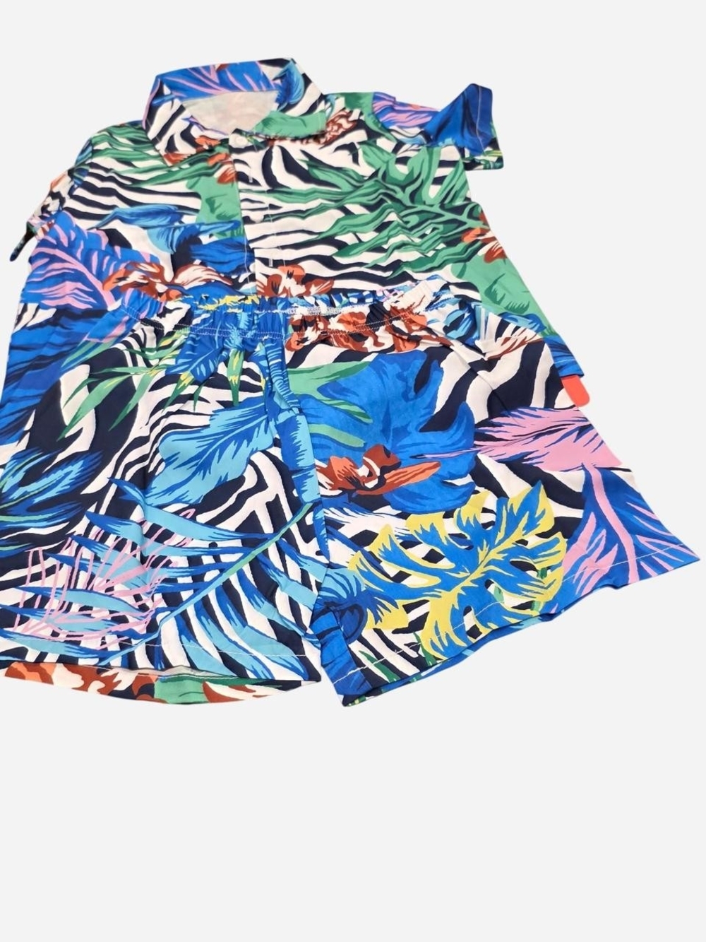 PatPat Multicolor Tropical Print Kids Matching Set - Blue Green Pink Yellow